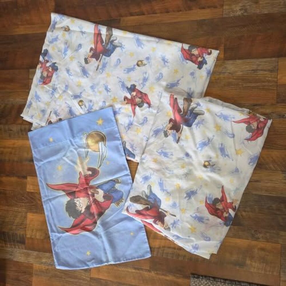 Vtg y2k 2001 Harry Potter Quidditch Twin Bed Sheet Set 3pc